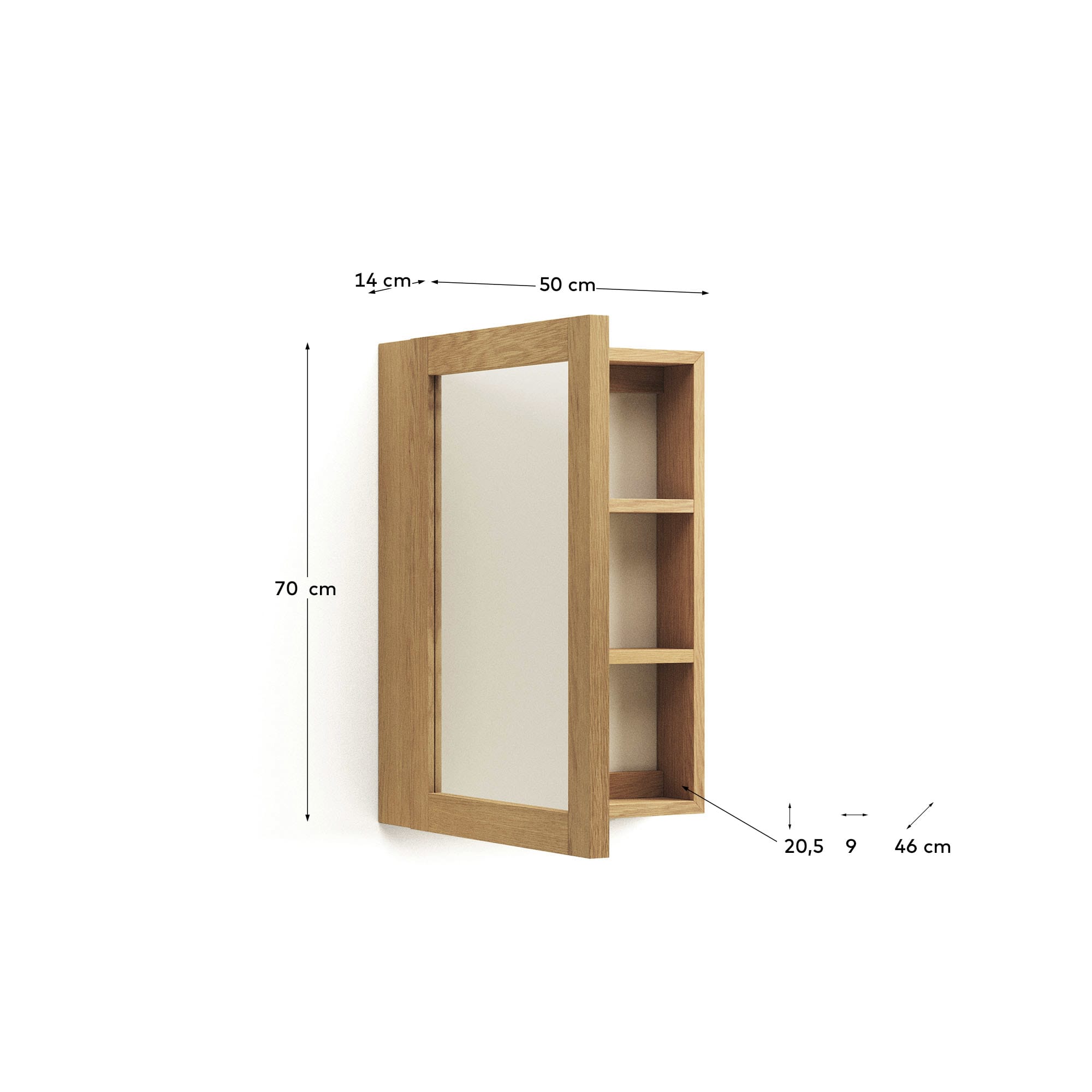 Massiver Teakholz-Badezimmerschrank mit Spiegel, 50x70 cm, von Kave Home – robust, elegant und ideal für Ihr Badezimmer.