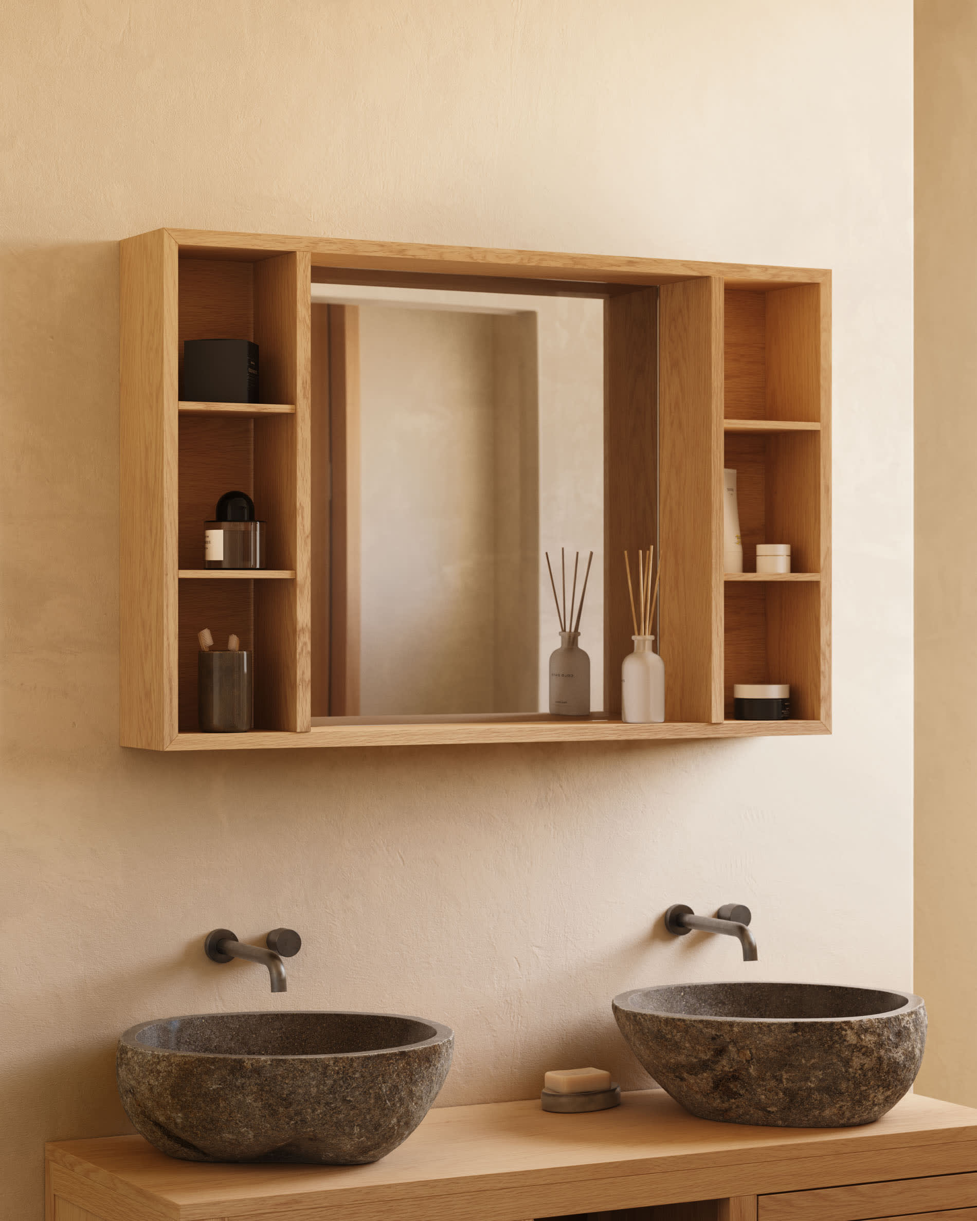 Massiver Teakholz-Spiegelschrank Parana 100x65 cm von Kave Home, ideal für ein modernes und elegantes Badezimmer.