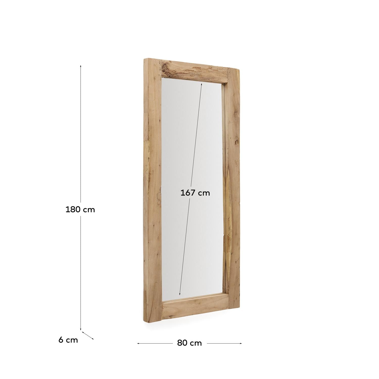 Stilvoller Maden Spiegel aus Holz (80 x 180 cm) von Kave Home. Nachhaltig, mit natürlichem Finish, perfekt für Flure, Schlafzimmer und Wohnzimmer.