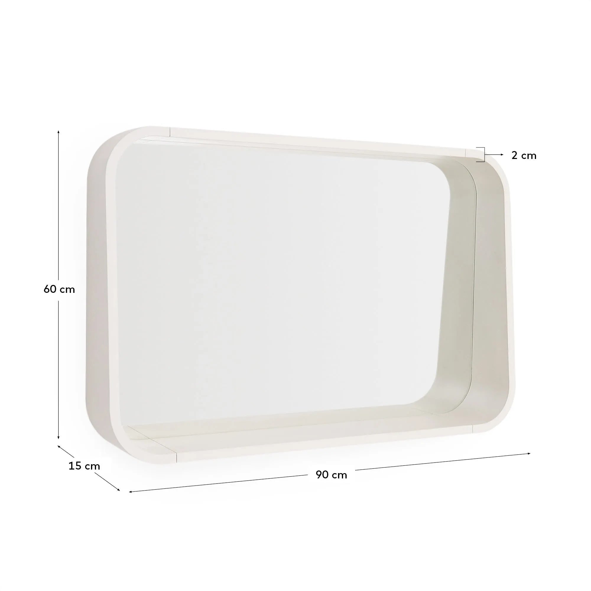 Eleganter Spiegel Salaya 90x60 cm aus Eschenschichtholz mit beiger Lackierung, perfekt für moderne und stilvolle Raumgestaltung.