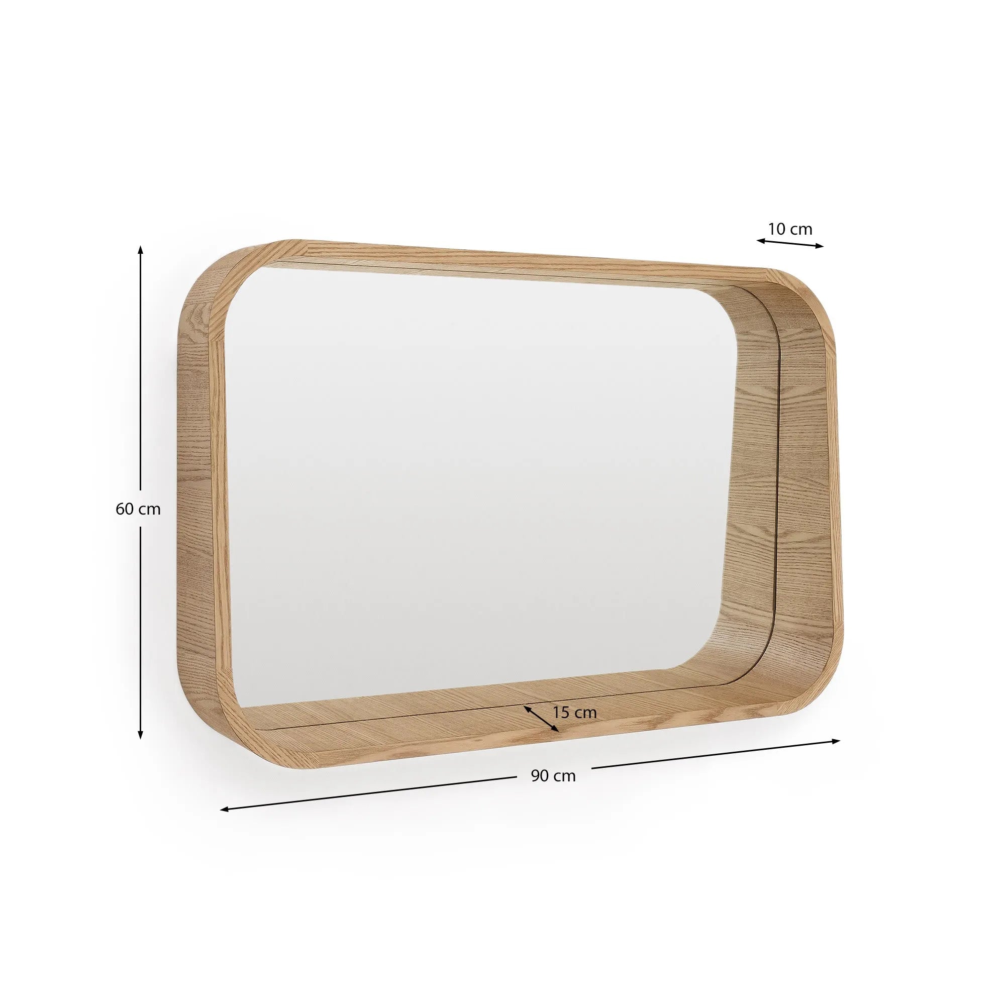 Eleganter Spiegel Salaya aus Eschensperrholz mit natürlichem Finish, 90x60 cm, von Kave Home. Ideal für moderne Wohnräume.