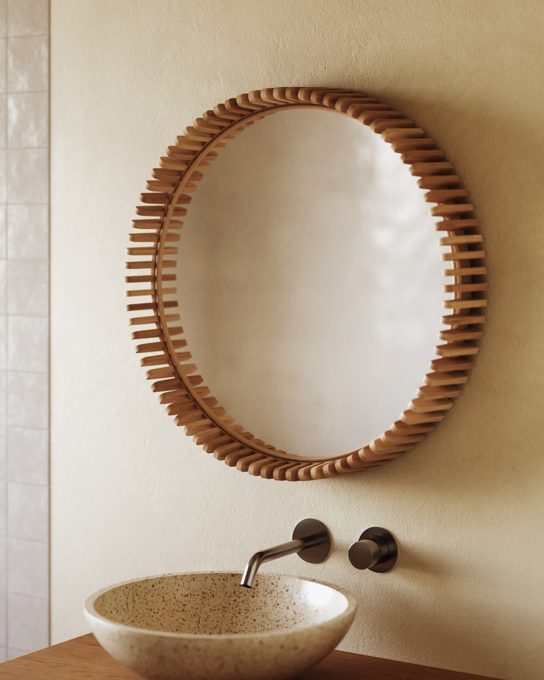 Polke mirror made of teak wood Ø 60 cm