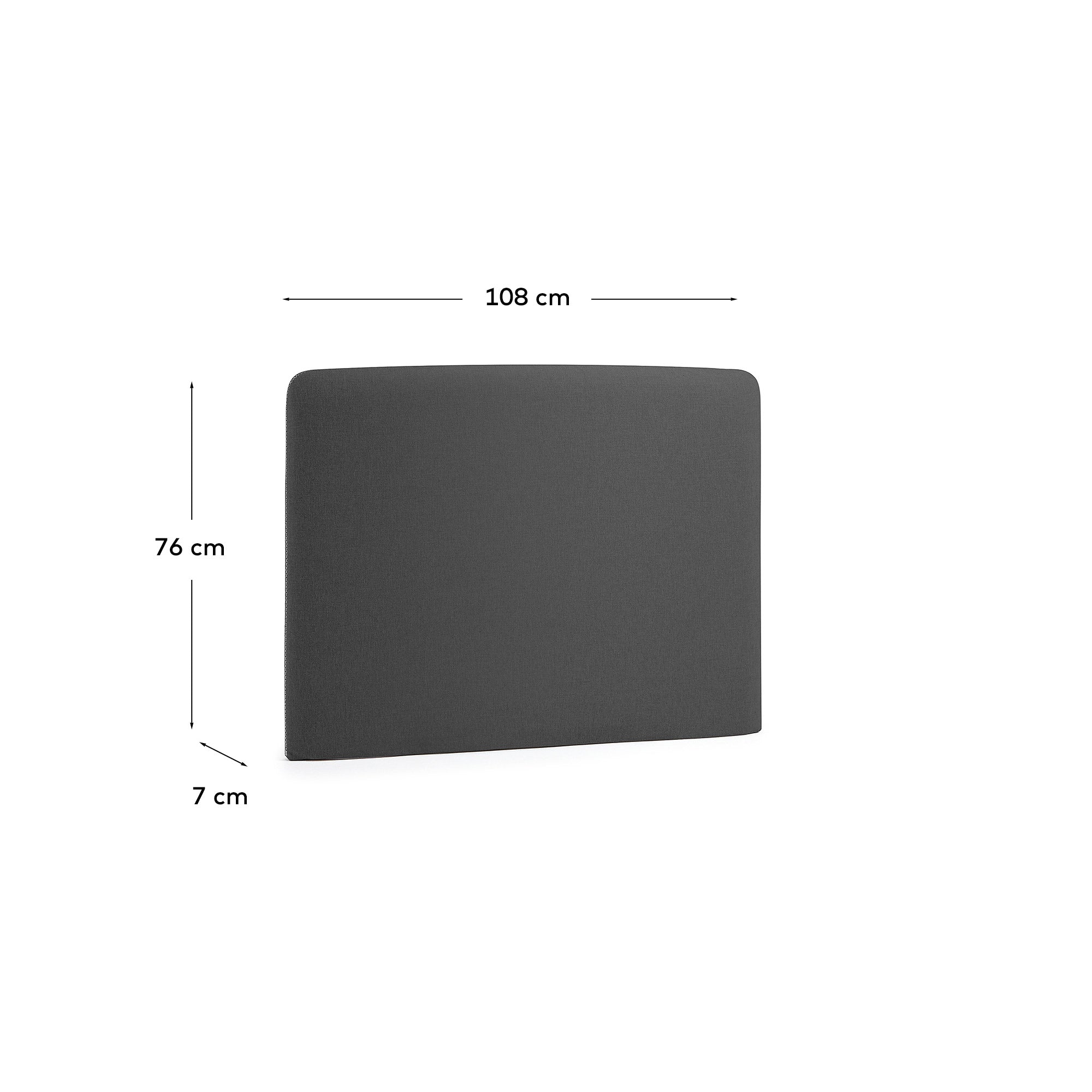 Elegantes Bettkopfteil Dyla in Schwarz für 90 cm Betten, mit abnehmbarem Bezug aus Anti-Fleck-Gewebe und umweltfreundlichen Materialien.