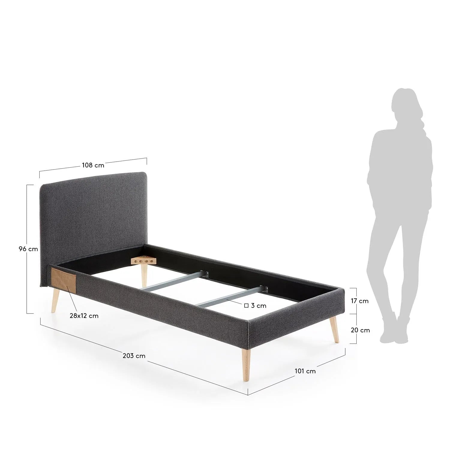 Eleganter schwarzer Dyla Bettbezug von Kave Home, passend für 90x190 cm Matratzen, ideal für stilvolle Schlafzimmer.
