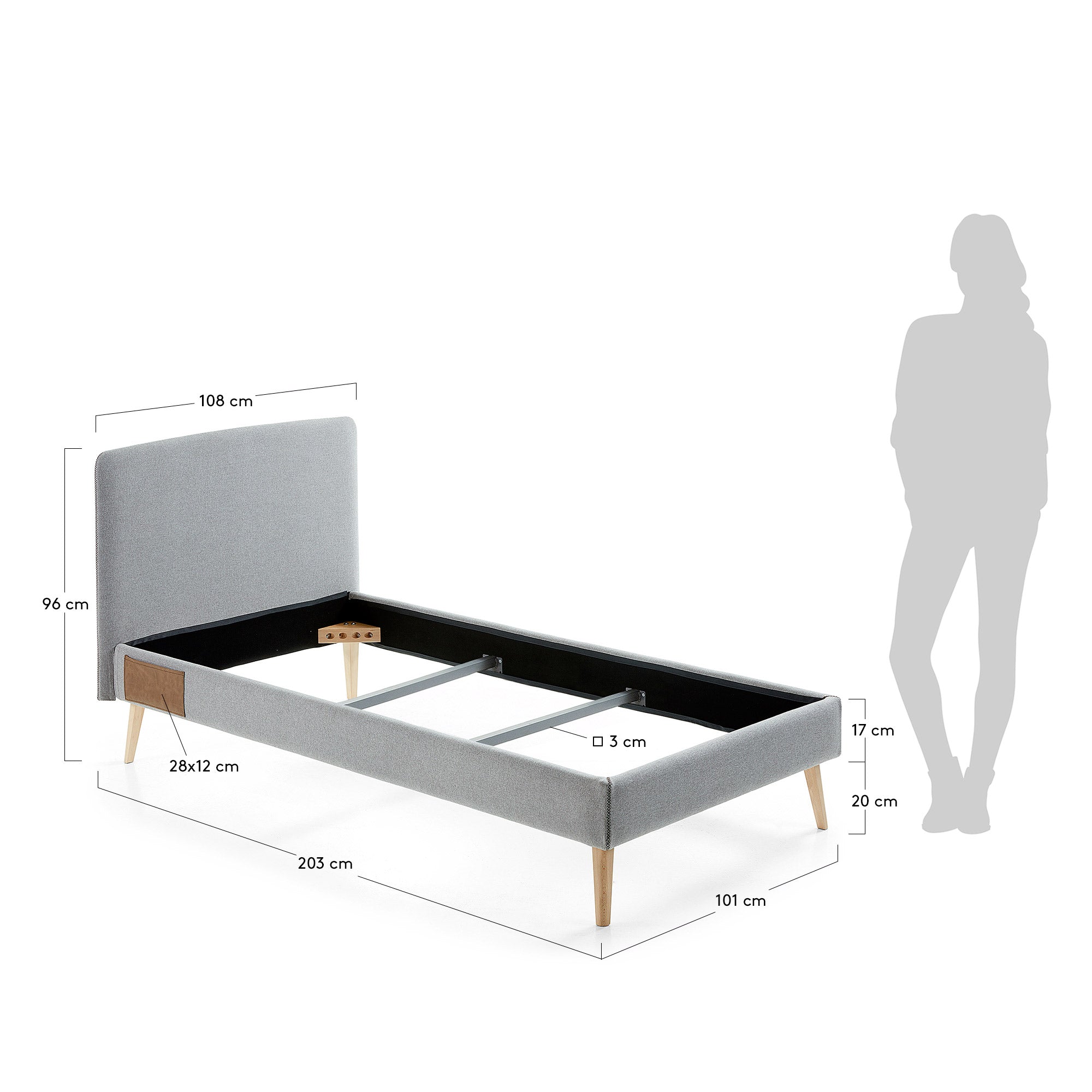 Eleganter grauer Dyla Bettbezug von Kave Home, passend für 90x190 cm Betten, ideal für moderne Schlafzimmer.