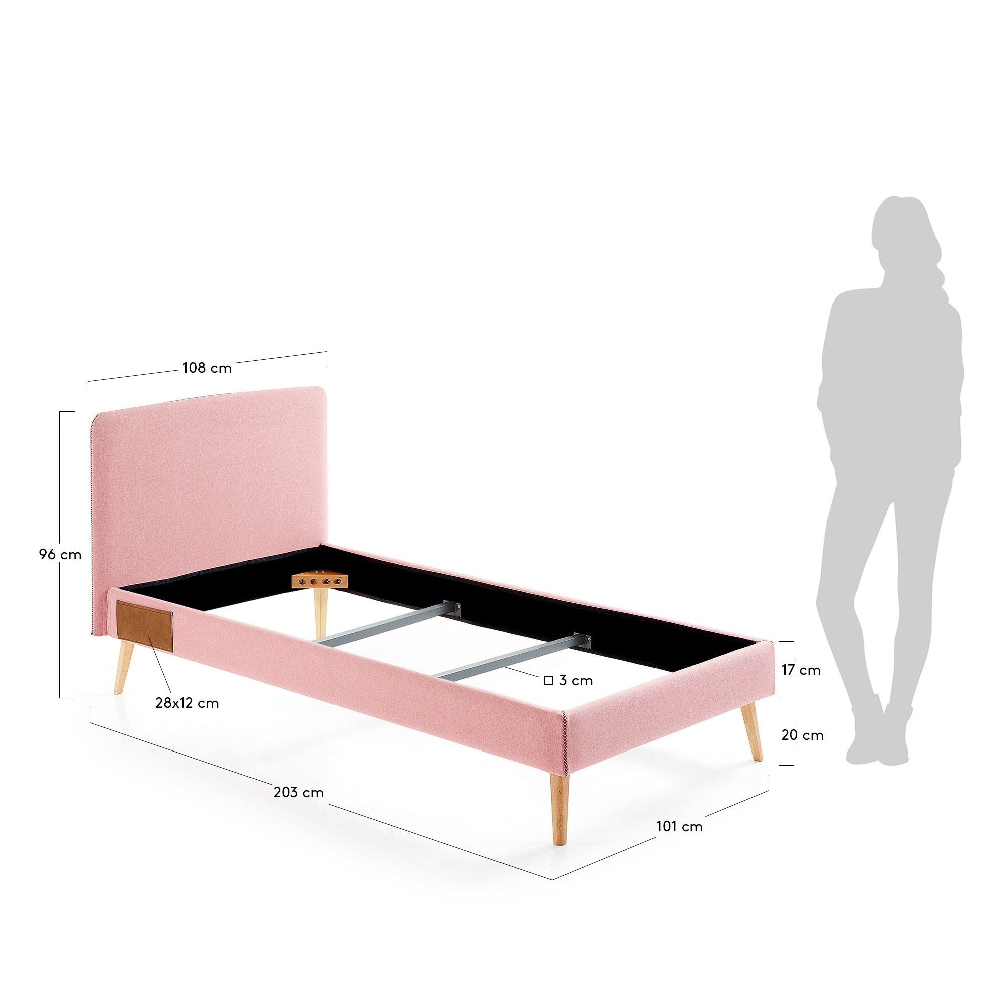 Der Dyla Bezug in Rosa von Kave Home verleiht Ihrem Bett mit 90 x 190 cm Größe einen eleganten Look mit stilvollen Glasdetails.