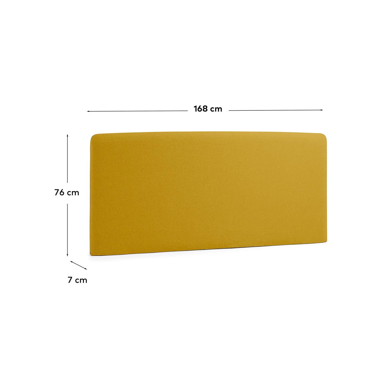 Dyla Kopfteilbezug in Senfgelb, ideal für 150 cm Betten. Modernes Design von Kave Home für stilvolle Schlafzimmer.