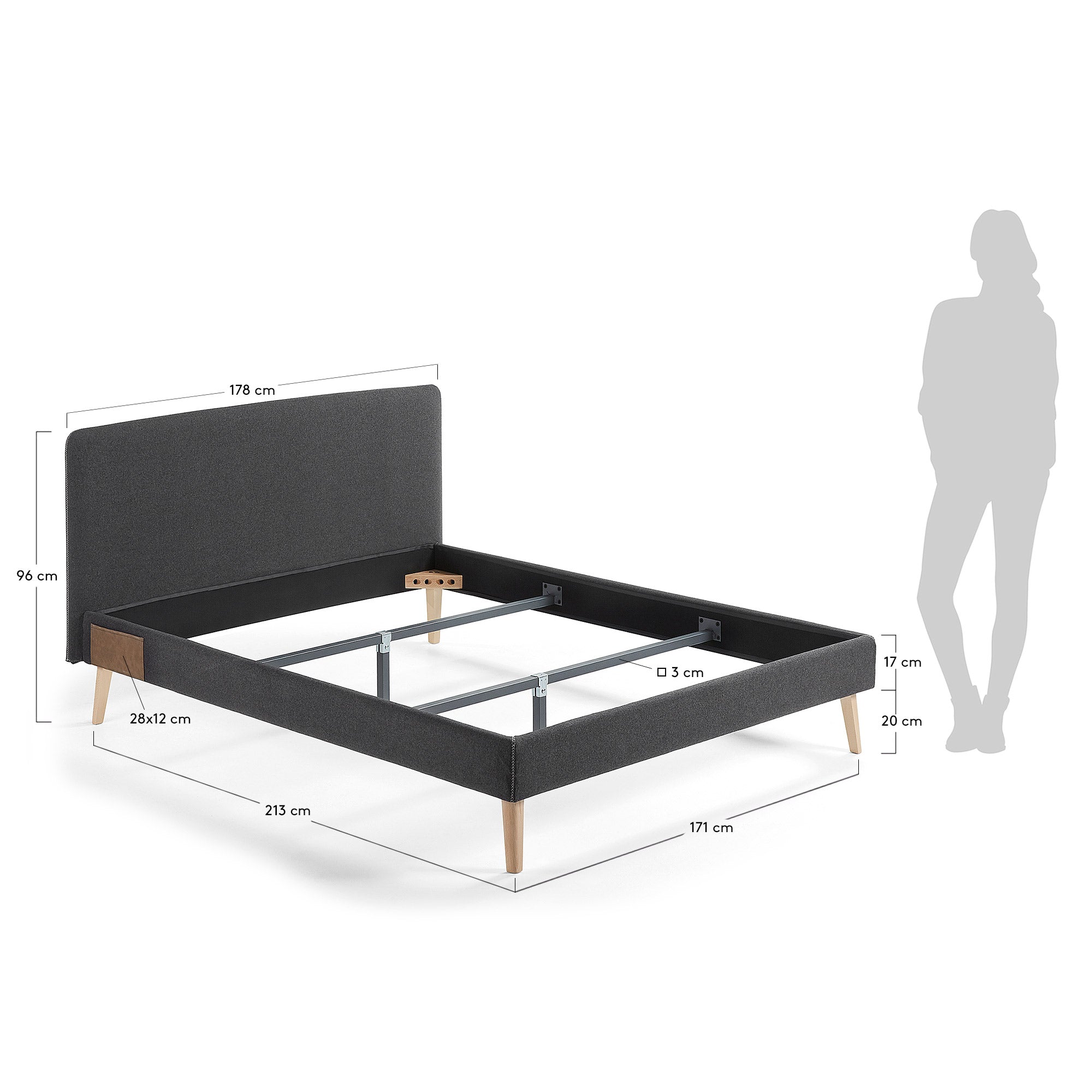Moderner schwarzer Dyla Bettbezug von Kave Home, ideal für 160x200 cm Matratzen, stilvoll und hochwertig verarbeitet.