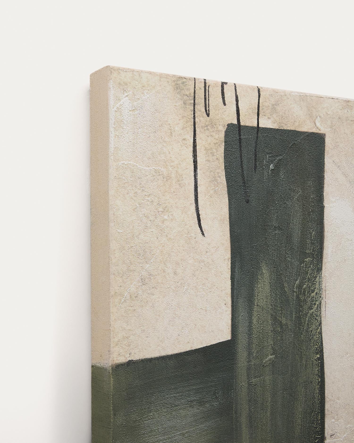 Abstrakte grüne Leinwand von Kave Home, 180x140 cm, modernes Design, ideal für stilvolle Wohnräume, hochwertige Verarbeitung.