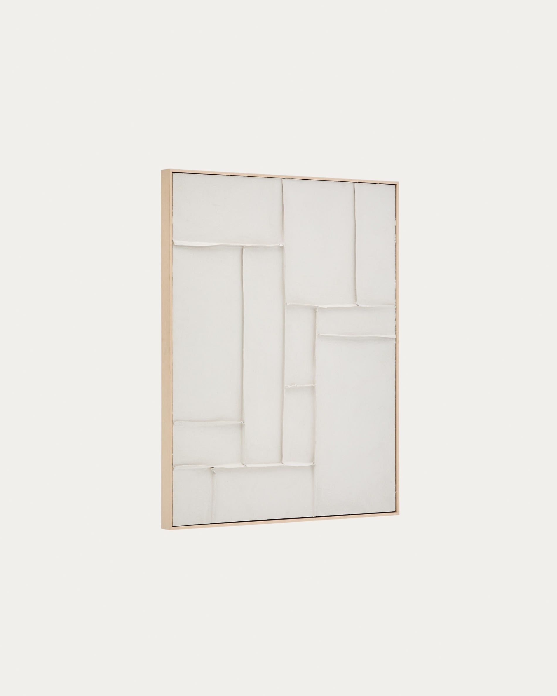 Leinwandbild Klis von Kave Home, 80x100 cm, aus Leinen, mit stilvollen weißen geometrischen Mustern, perfekt für zeitgemäße Inneneinrichtung.