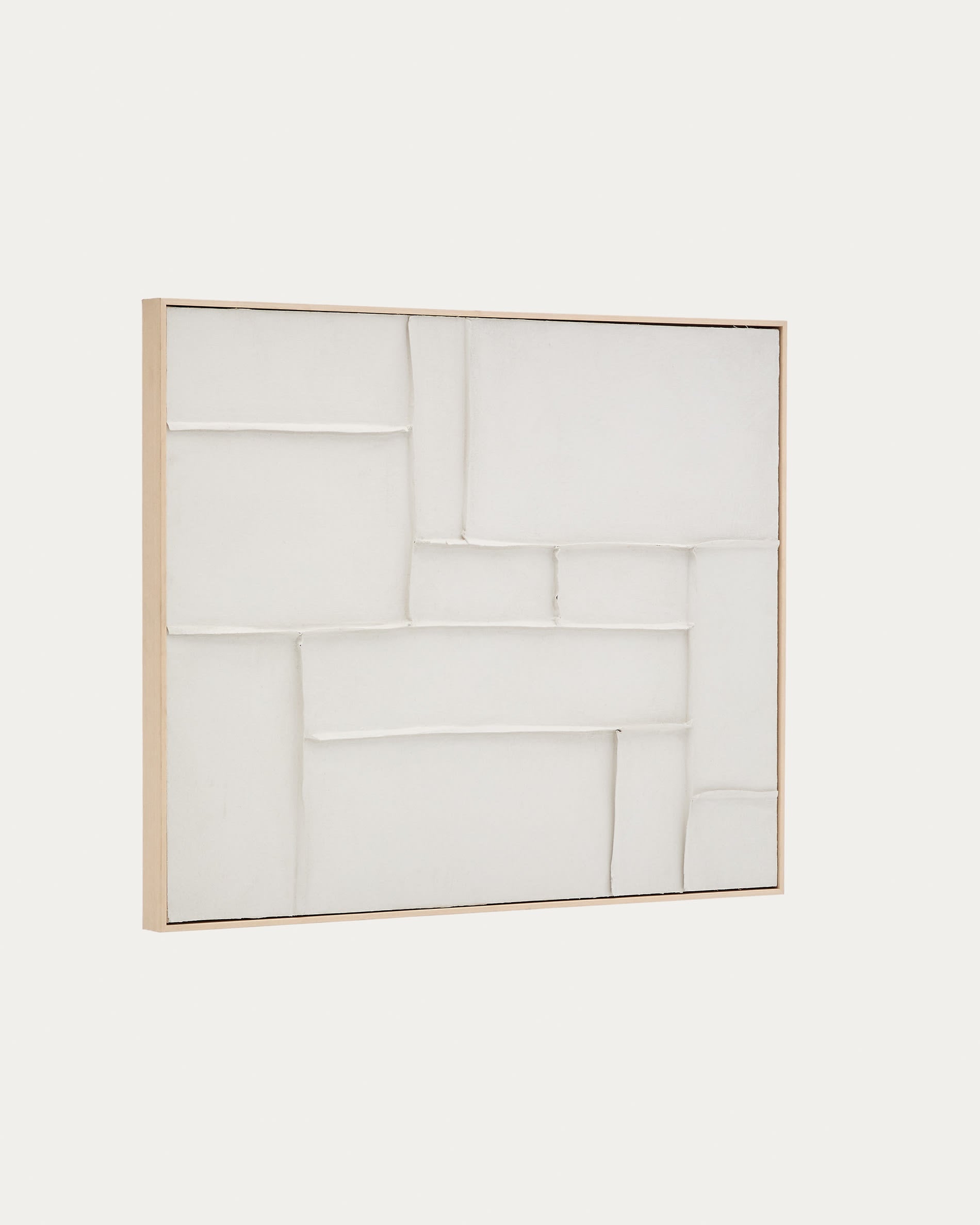 Leinwandbild Klis von Kave Home, 80x100 cm, aus Leinen, mit eleganten weißen geometrischen Formen, ideal für moderne Wohnräume.