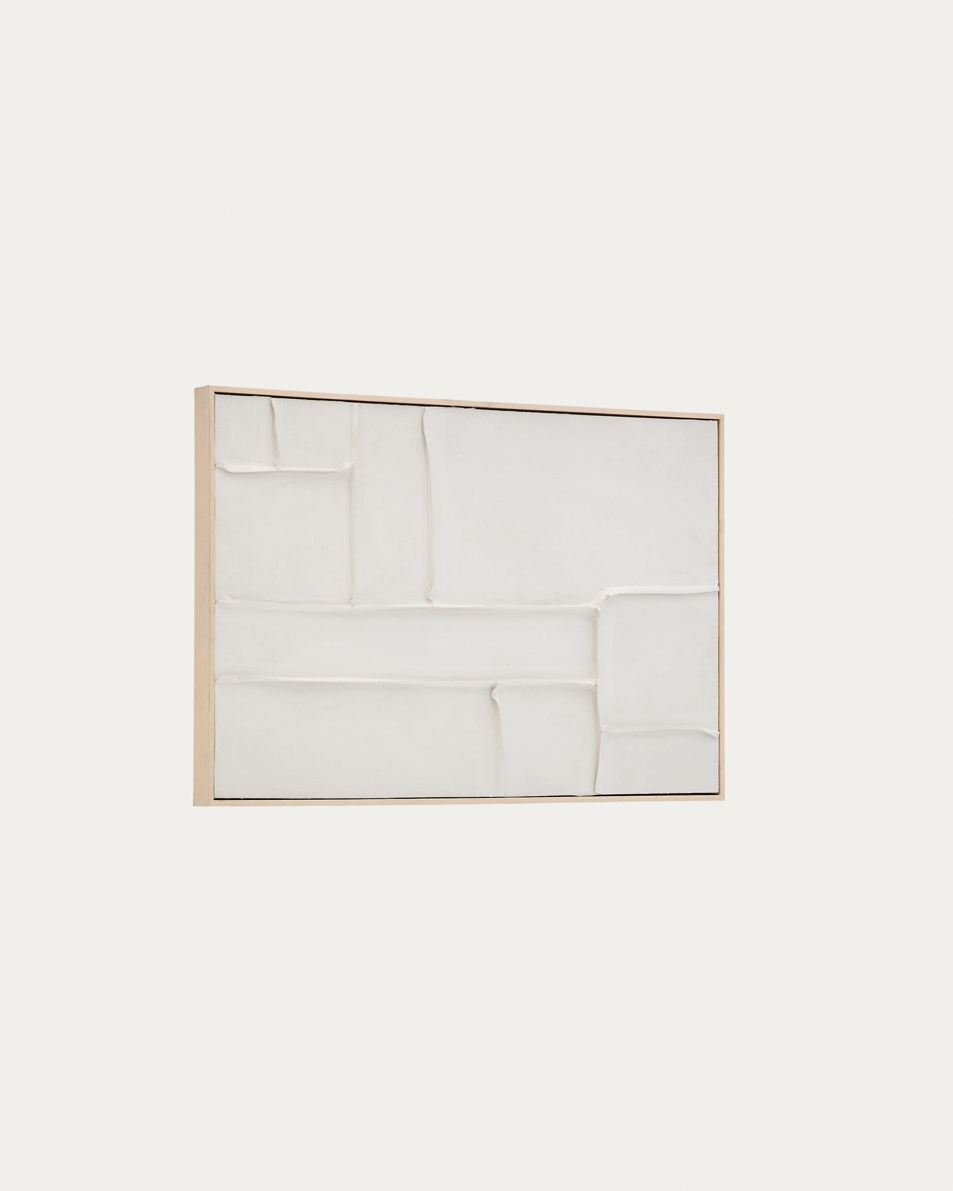 Das Bild Klis aus Leinen von Kave Home zeigt geometrische Formen in Weiß, misst 60 x 90 cm und verleiht jedem Raum Eleganz.