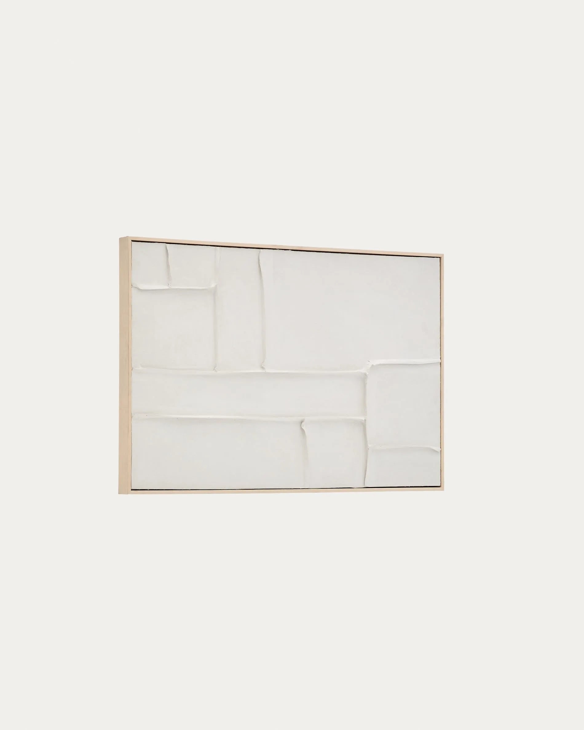 Das Klis Bild von Kave Home, 60x90 cm, aus Leinen mit weißen geometrischen Mustern, verleiht Ihrem Raum einen modernen und stilvollen Akzent.