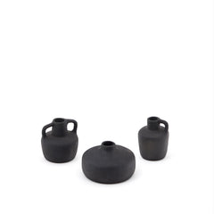 Sofra 3er Set Vasen aus Terrakotta mit schwarzem Finish 6 cm / 7 cm / 10 cm