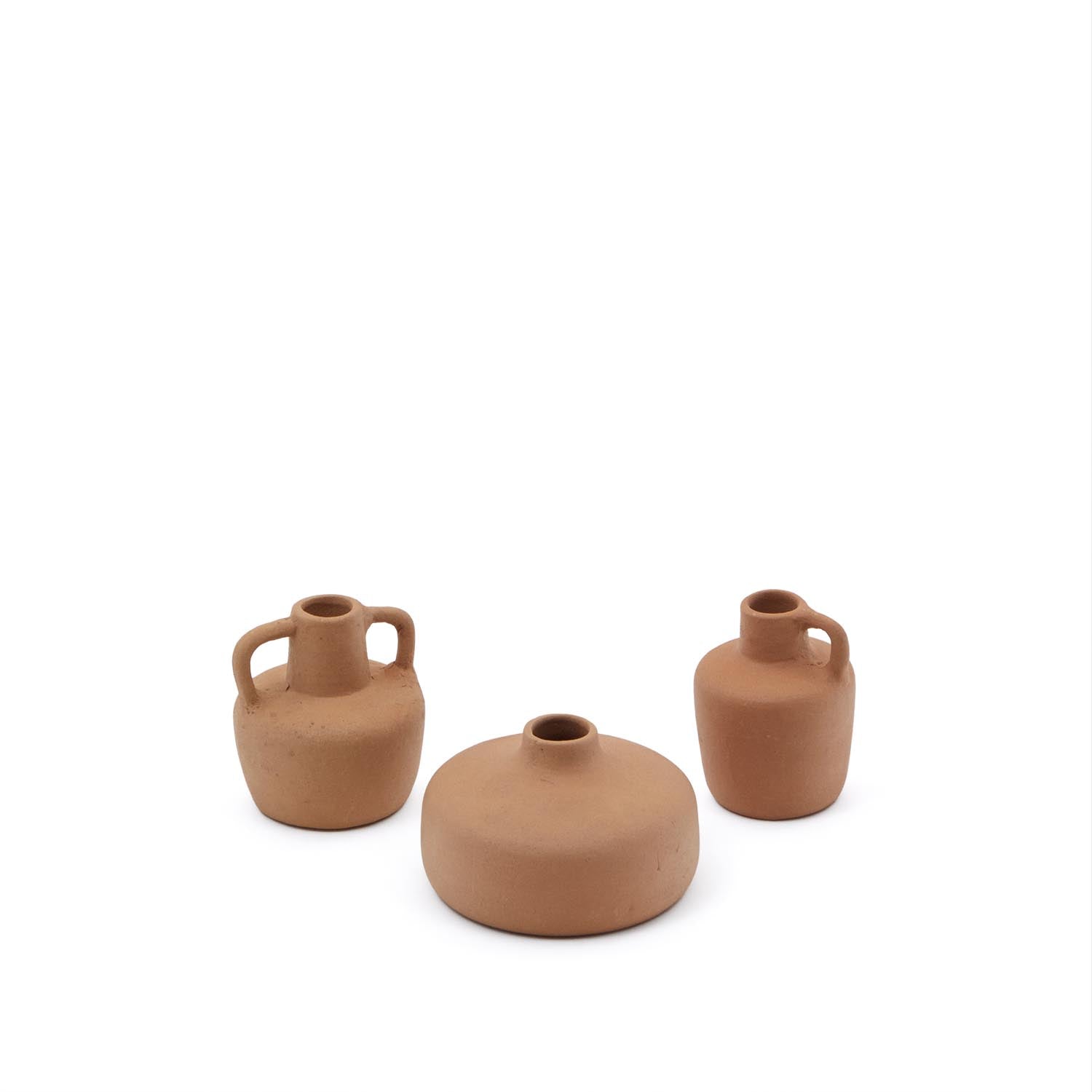 Sofra 3er Set Vasen aus Terrakotta: Rustikale Eleganz in 3 Grössen (6, 7, 10 cm) für stilvolle Akzente und mediterranen Charme in jedem Raum.
