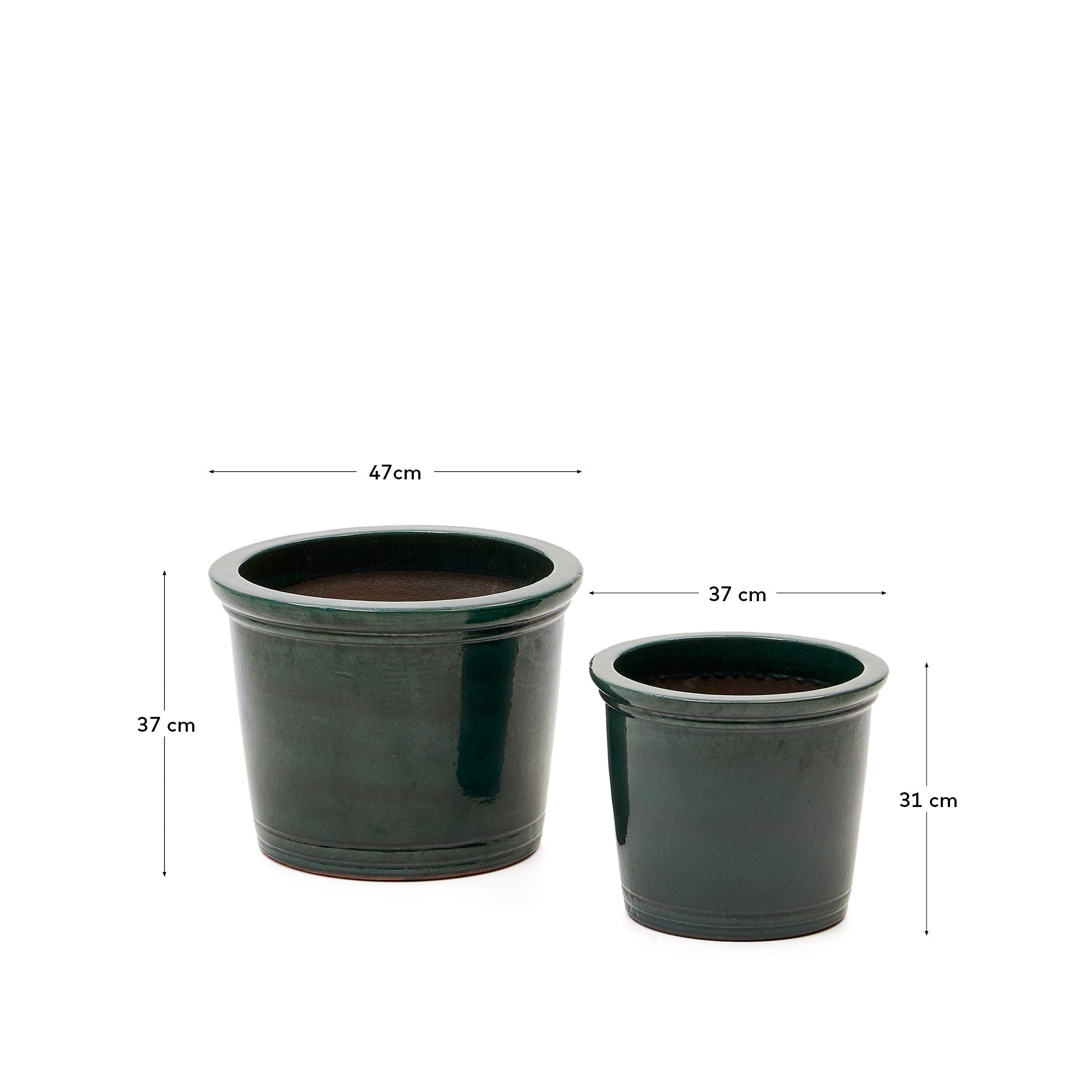 Stilvolles 2er Set Blumentöpfe aus langlebiger Keramik mit ansprechender grüner Glasur. Perfekt für Pflanzen in jedem Raum oder Garten.