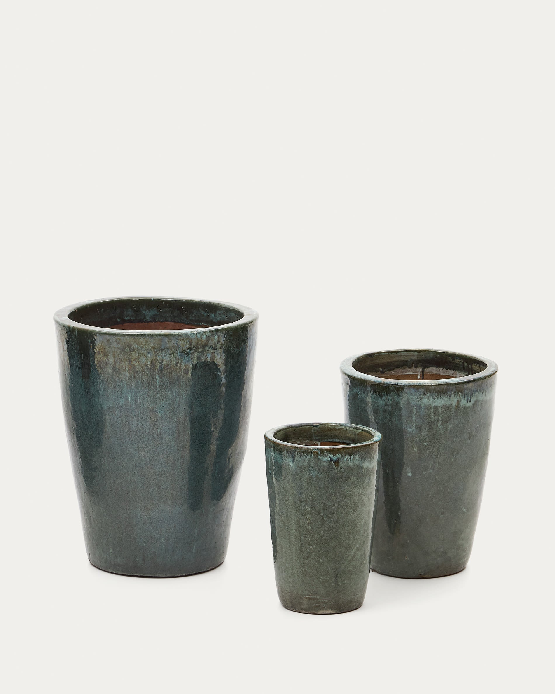 Rotja 3er Set Blumentöpfe aus Terrakotta mit blauem Glasurfinish Ø 26 / 35 / 47 cm