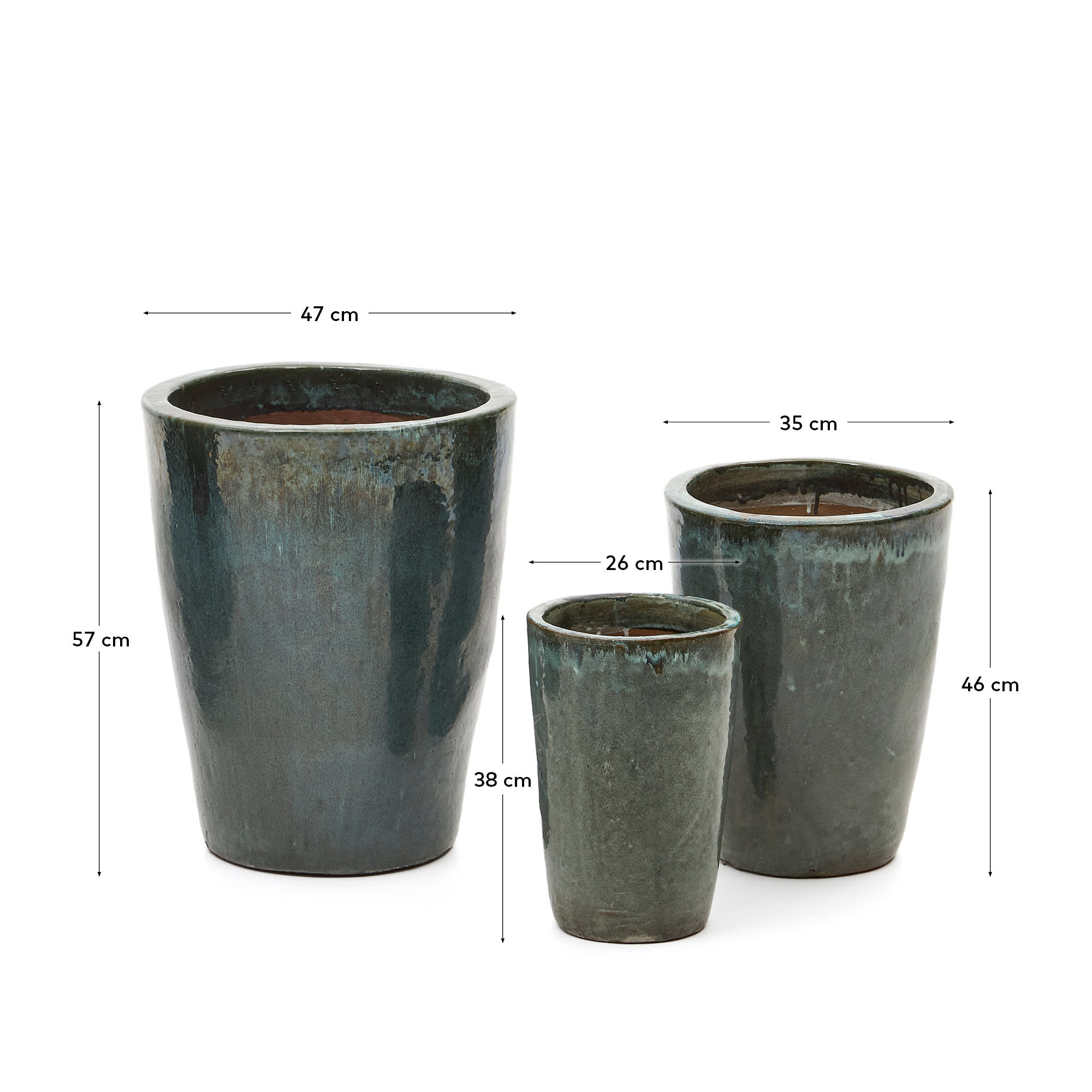 Elegantes 3er Set Terrakotta-Blumentöpfe mit blauer Glasur. Ideal für Pflanzenliebhaber, langlebig und vielseitig für jeden Raum.