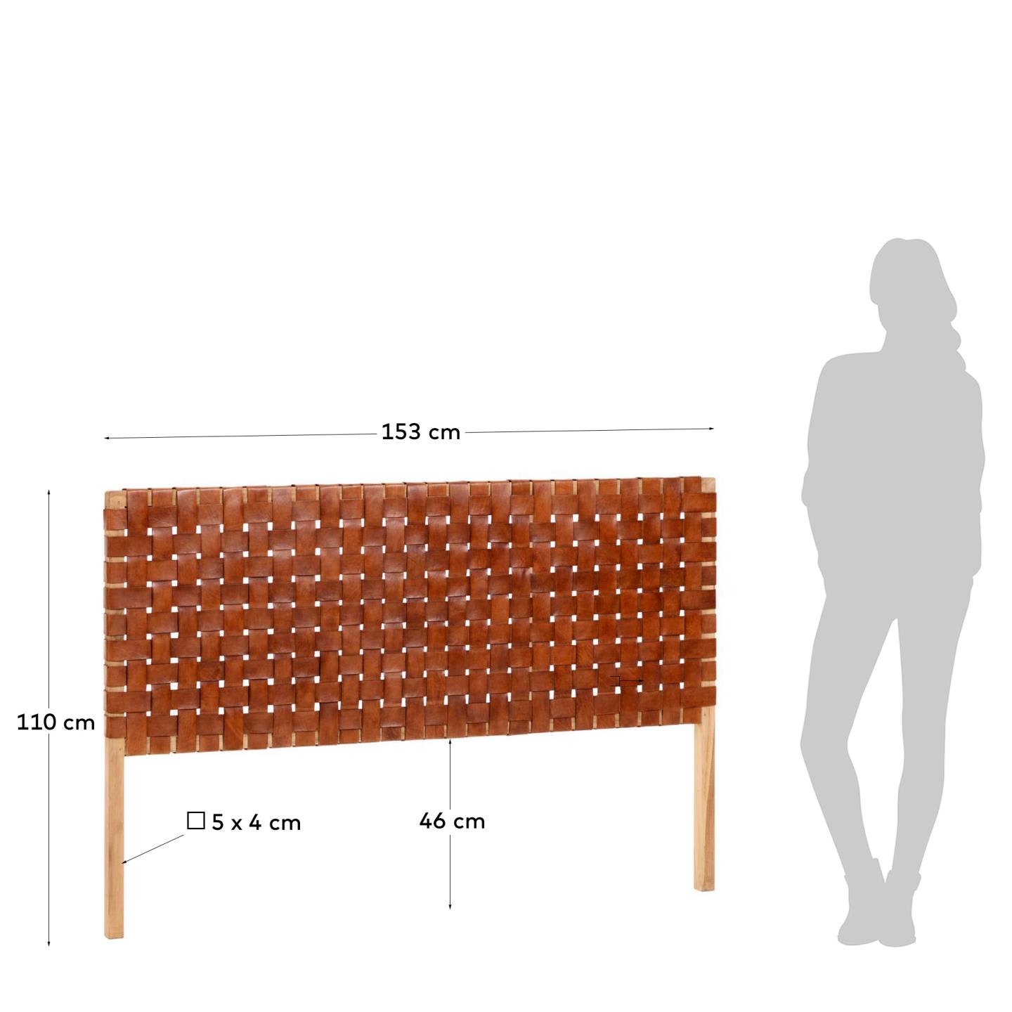 Calixta Kopfteil aus massivem Teakholz und Leder, ideal für 150 cm Betten. Zeitloses Design und erstklassige Verarbeitung.