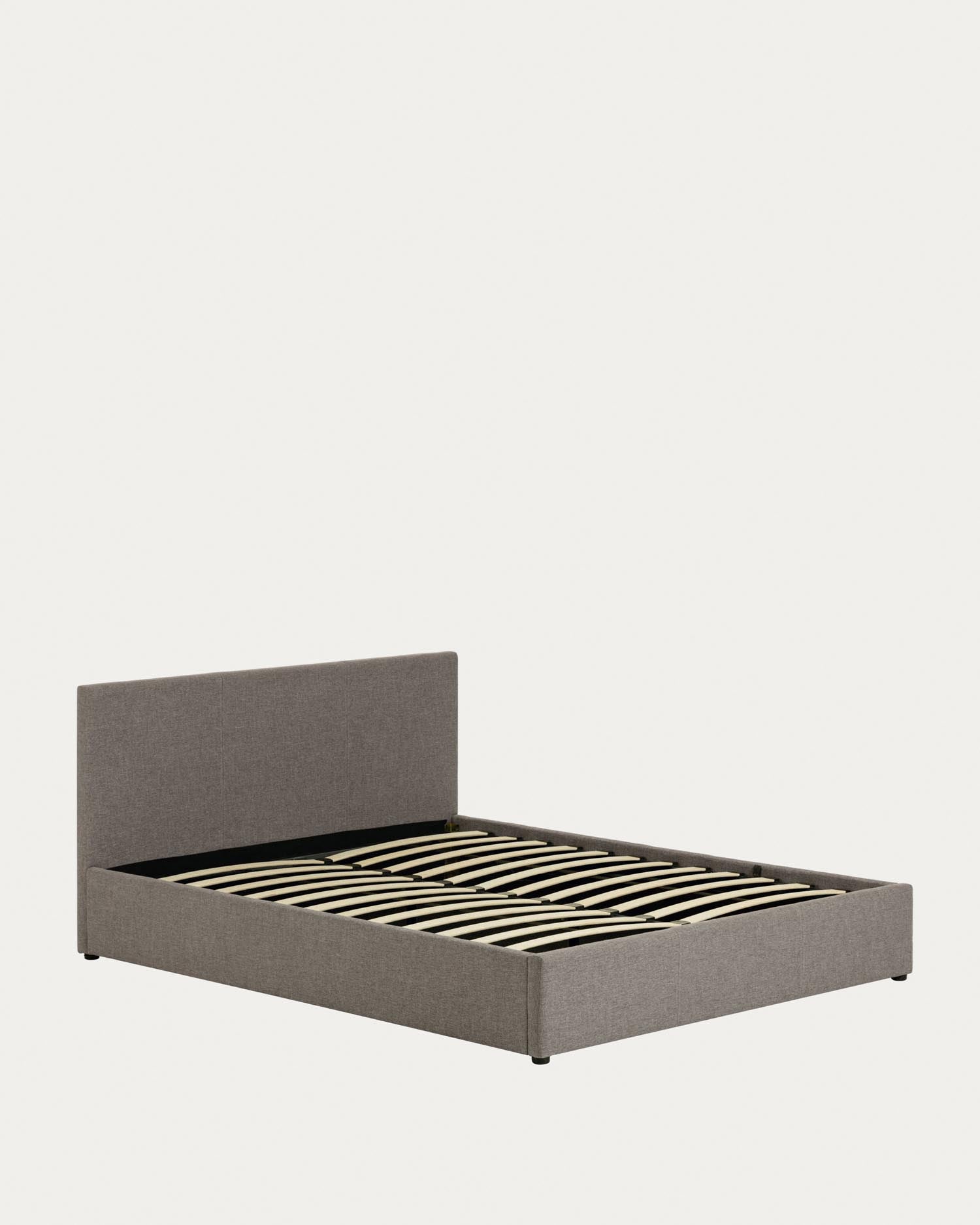 Stilvolles Nahiri Bett in Grau mit praktischem Stauraum, passend für 160x200 cm Matratzen, ideal für zeitgemässe Wohnräume.