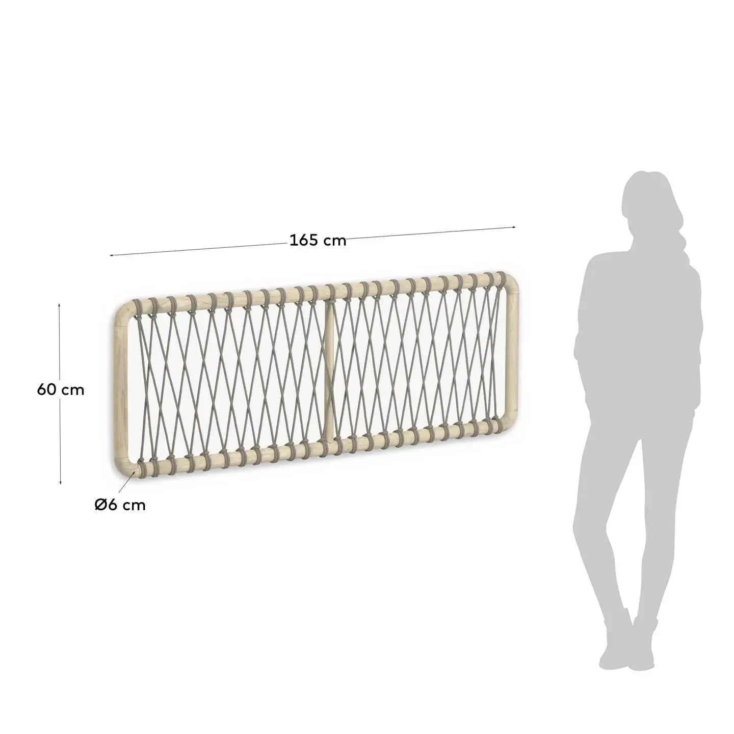 Elegantes Aberash Kopfteil aus Mindiholz und grauem Seil, passend für 160 cm Betten, von Kave Home. Natürlich und stilvoll.