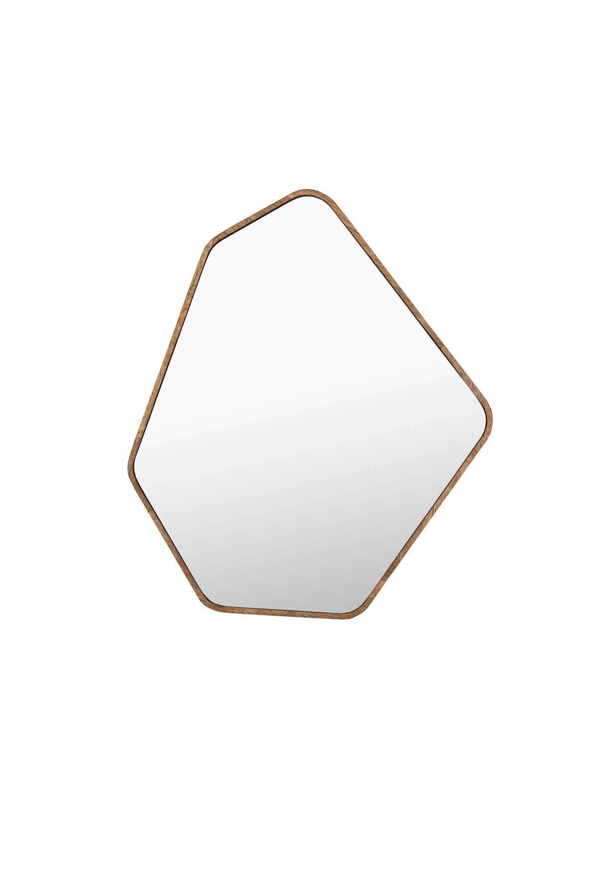 Brauner Wandspiegel Bryn Mirror mit asymmetrischem Holzrahmen und facettiertem Glas