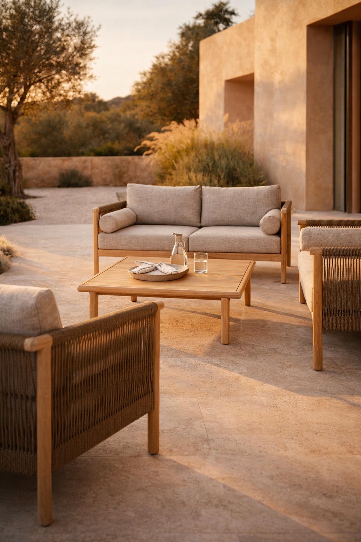Loungeset Oasis (Sofa + Kaffeetisch + 2 Liegestühle) in Beige präsentiert im Onlineshop von KAQTU Design AG. Loungeset ist von Dutchbone