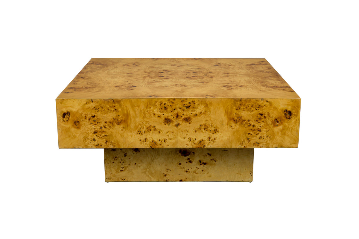 Quadratischer Couchtisch Quinn von Dutchbone in Braun mit glänzender Wurzelholzfurnier-Oberfläche