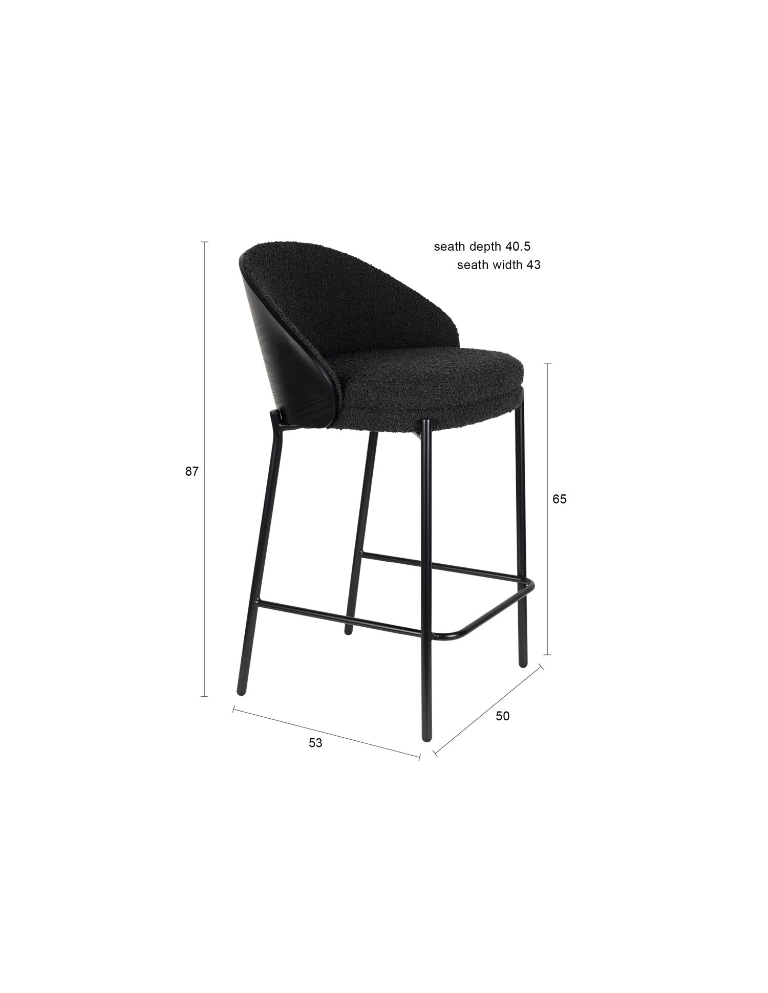 Barstuhl Rodin Bouclé Black in Schwarz präsentiert im Onlineshop von KAQTU Design AG. Barstuhl ist von Dutchbone
