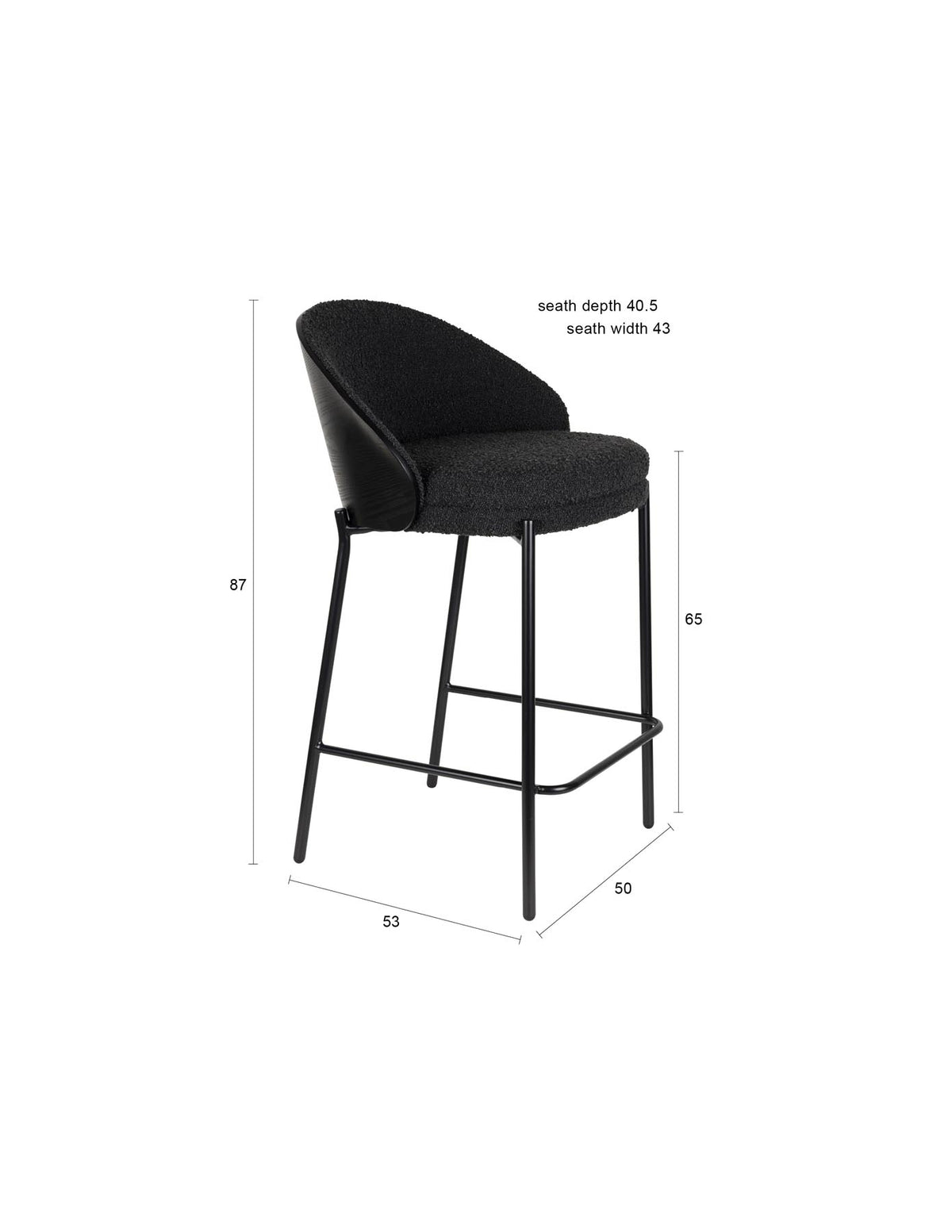 Barstuhl Rodin Bouclé Black in Schwarz präsentiert im Onlineshop von KAQTU Design AG. Barstuhl ist von Dutchbone