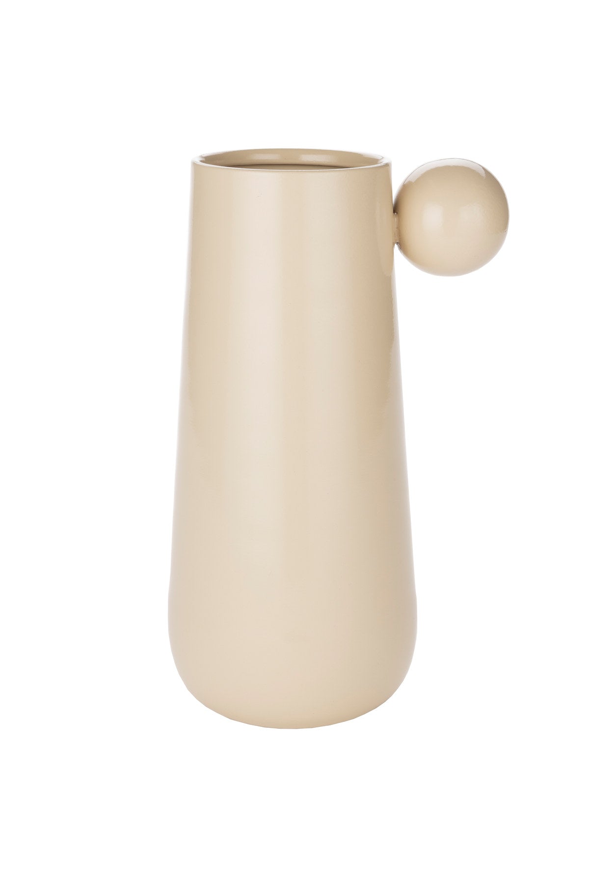 Metallvase Dot von Dutchbone mit glänzender Oberfläche, runder Form und kleiner Kugel oben