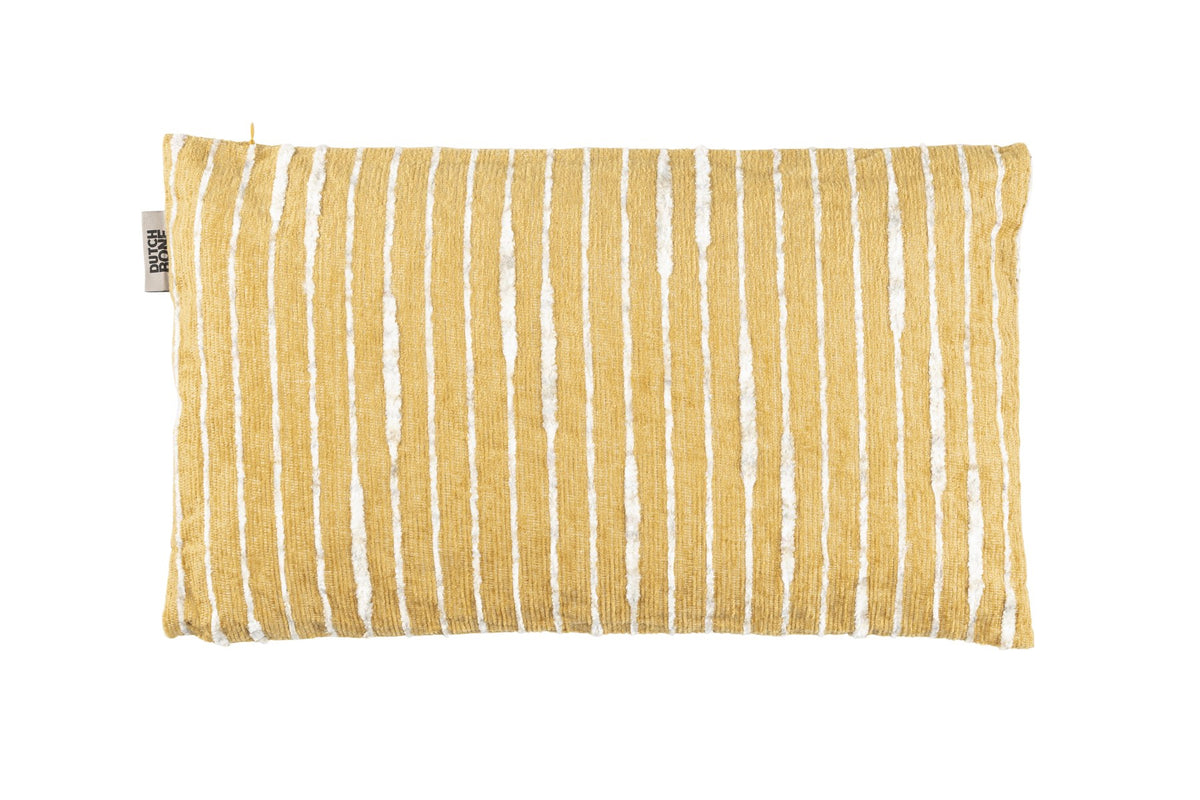 Rechteckiges Kissen in Gelb mit unregelmässigen Plüschlinien, Füllung aus Baumwolle, Bezug aus Polyester, Marke Dutchbone.