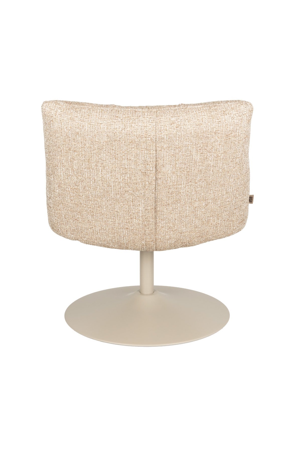 Beige gepolsterter Barstuhl mit Armlehne von Dutchbone, runde Form, Polyester-Sitzfläche und drehbares Stahlgestell im Bar-Design.