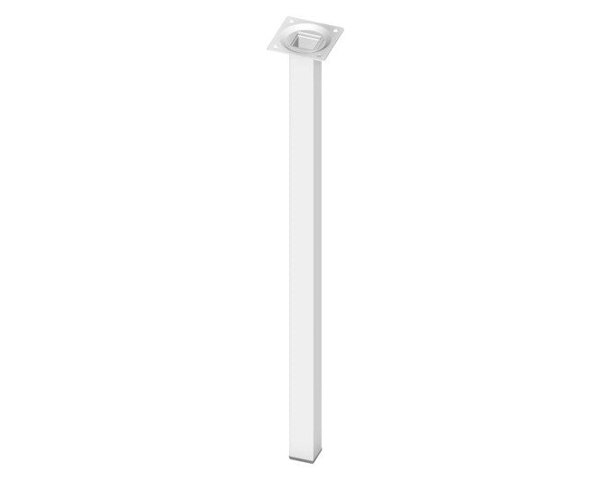Eckiger weisser Stahlrohr-Möbelfuss in Säulenform mit pulverbeschichteter Oberfläche, Befestigungsplatte und Regulierschraube, Höhe 50 cm.