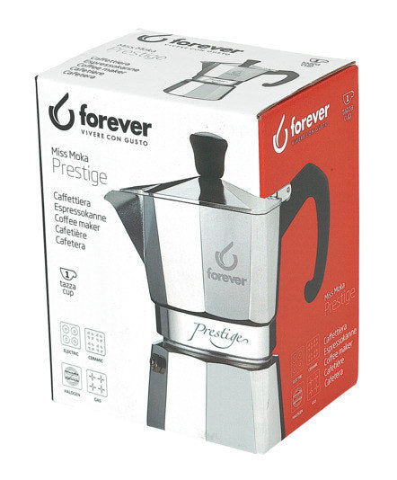 FOREVER Kaffeezubereiter Moka Prestige 1 Tasse in Silber präsentiert im Onlineshop von KAQTU Design AG. Kaffeemaschine ist von FOREVER