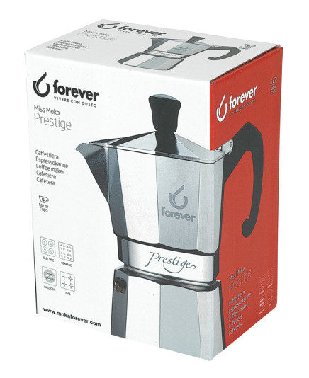 FOREVER Kaffeezubereiter Moka Prestige 6 Tassen in Silber präsentiert im Onlineshop von KAQTU Design AG. Kaffeemaschine ist von FOREVER