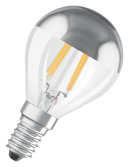 OSRAM LED-Lampe Retrofit Classic P E14 4.0W 350lm Mirror Warm White in Klar, Transparent, Silber präsentiert im Onlineshop von KAQTU Design AG. Leuchtmittel ist von OSRAM