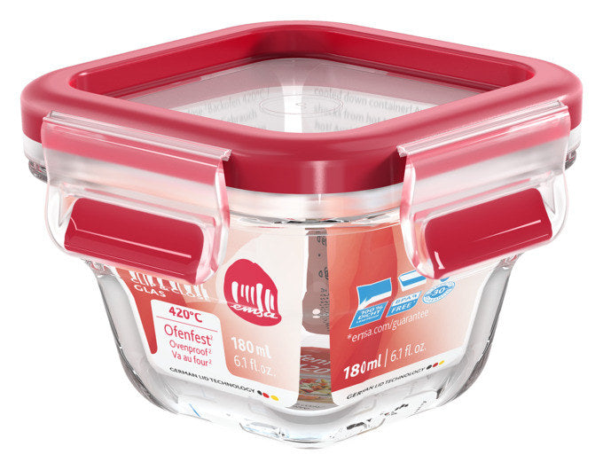 EMSA Dose Glas Clip&Close quadratisch 0.18l in Transparent, Rot präsentiert im Onlineshop von KAQTU Design AG. Frischhaltedose ist von EMSA