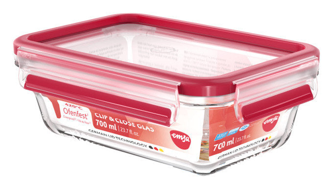 EMSA Dose Glas Clip&Close rechteckig 0.7l in Transparent, Rot präsentiert im Onlineshop von KAQTU Design AG. Frischhaltedose ist von EMSA