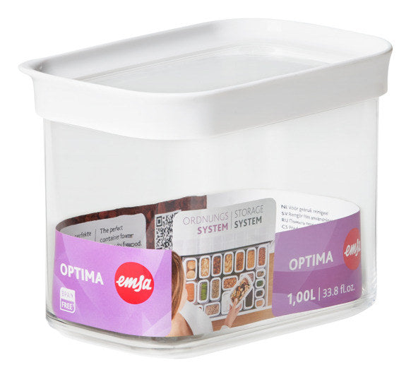 EMSA Dose Optima rechteckig 1.0l hoch in Weiss, Transparent präsentiert im Onlineshop von KAQTU Design AG. Vorratsbehälter ist von EMSA