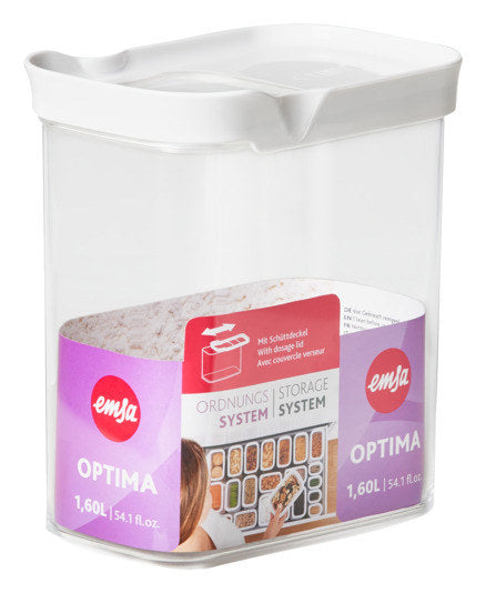 EMSA Schüttdose Optima eckig 1.6l in Weiss, Transparent präsentiert im Onlineshop von KAQTU Design AG. Vorratsbehälter ist von EMSA