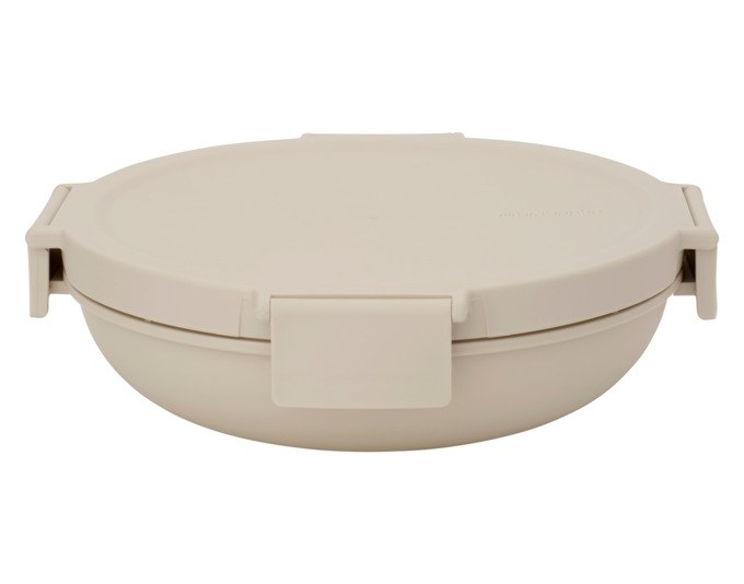 Quadratische BRABANTIA Lunchschüssel in Soft Beige mit weissem Deckel, Kunststoff, Klickverschluss, Fassungsvermögen 1 Liter.