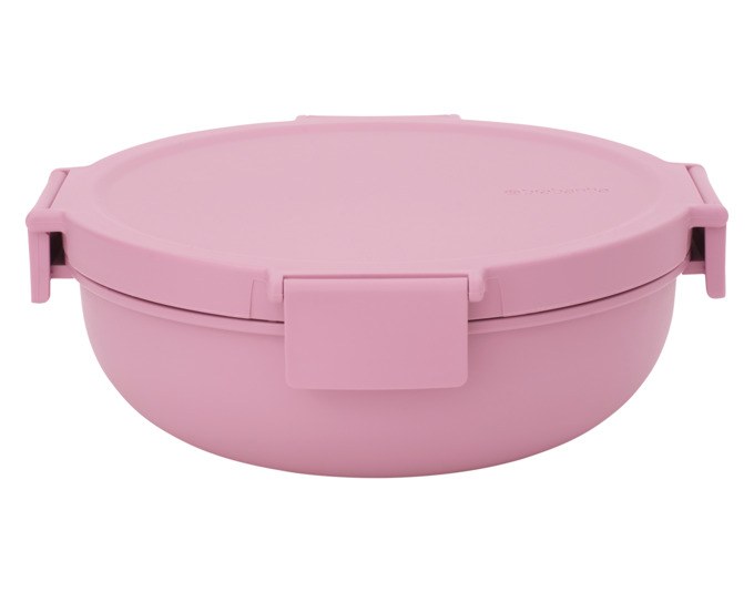 Rosa Lunchschüssel aus Kunststoff mit flachem, quadratischem Design und Klickverschluss, Fassungsvermögen 1.3 Liter, Marke BRABANTIA.