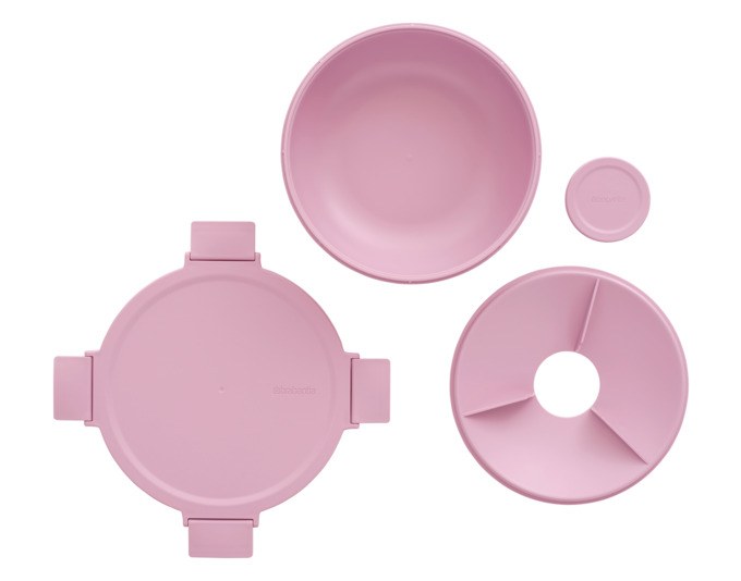 Rosa Lunchschüssel aus Kunststoff mit flachem, quadratischem Design und Klickverschluss, Fassungsvermögen 1.3 Liter, Marke BRABANTIA.