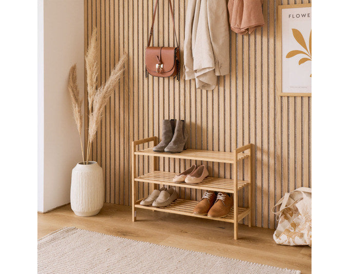 ZELLER Schuhregal mit 3 Ablagen Bambus 70x26x50 cm in Natur, Braun präsentiert im Onlineshop von KAQTU Design AG. Schuhregal ist von ZELLER PRESENT