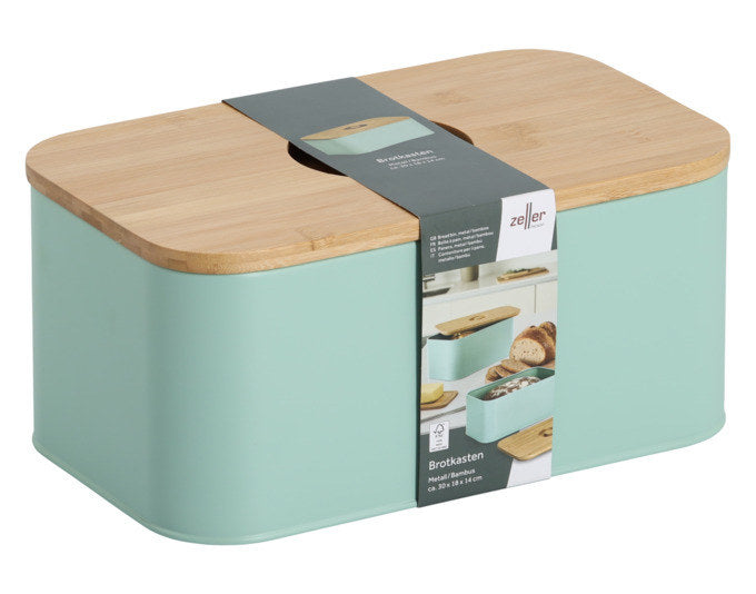 ZELLER Brotkasten mit Bambusdeckel grün 30x18x14 cm in Grün, Natur, Braun präsentiert im Onlineshop von KAQTU Design AG. Brotkorb ist von ZELLER PRESENT