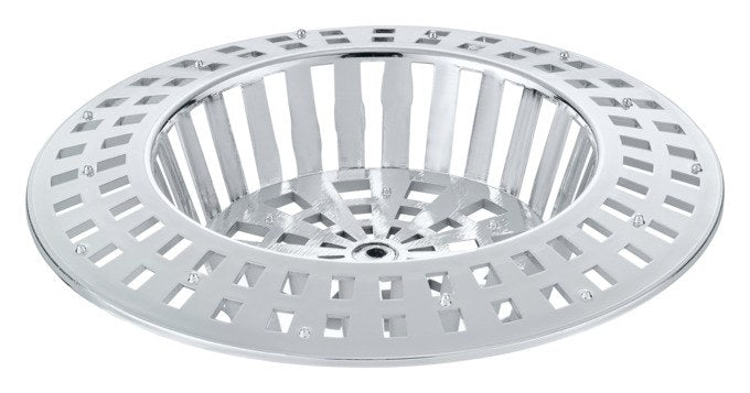 Rundes Abflusssieb aus ABS-Kunststoff mit glänzender Chromschicht, Durchmesser 70 mm, silberfarben, für gängige Abflüsse geeignet.