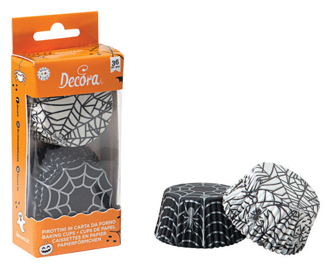 DECORA Papier-Backförmchen Spinnennetz 36 Stück Non-Stick 220°C ø 5x3.2 cm in Schwarz, Weiss, Dekoriert präsentiert im Onlineshop von KAQTU Design AG. Backformen ist von DECORA