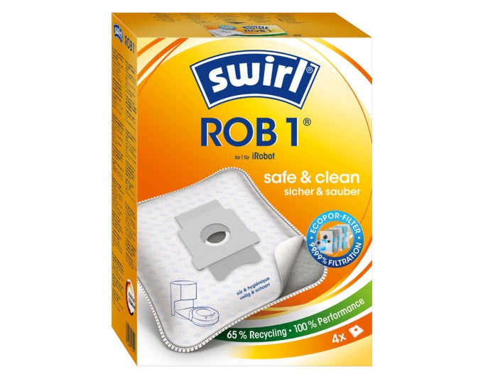 Weisse Staubsäcke aus Recyclingpapier für Saugroboter-Absaugstationen, 4er Pack der Marke SWIRL, Modell ROB 1 EcoPor.