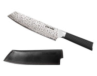 <tc>STEAK CHAMP</tc> Damascus Chef's Knife, with leather sheath